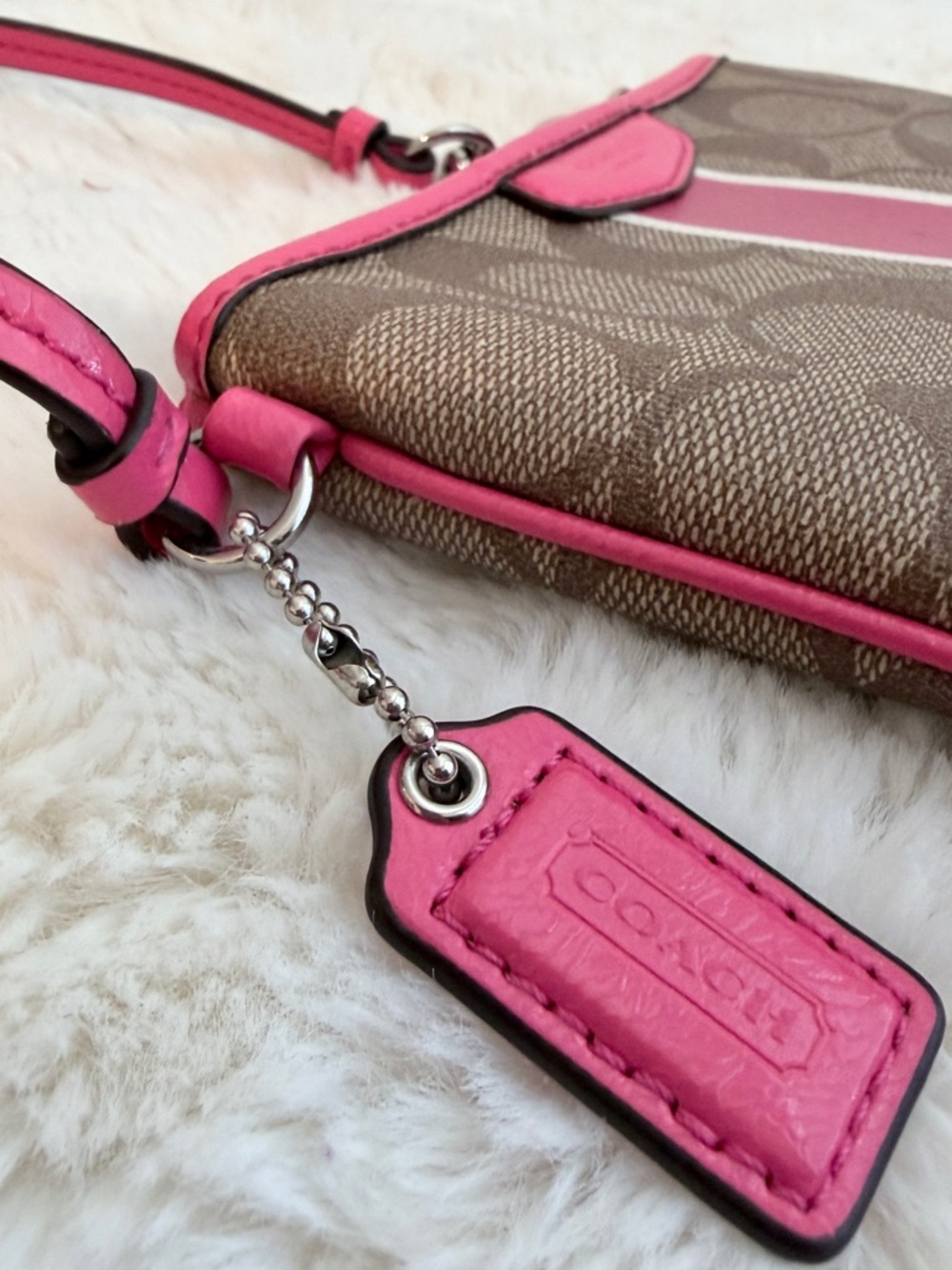 Coach Brown Signature Wristlet with Pink Stripe - Picture 6 of 12